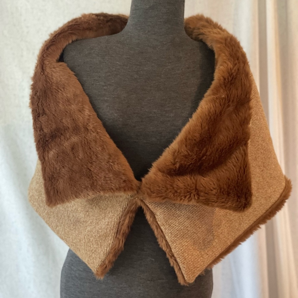 Faux fur and wool wrap